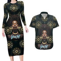 Personalized Powerful Woman in Patterns African Couples Matching Long Sleeve Bodycon Dress and Hawaiian Shirt
