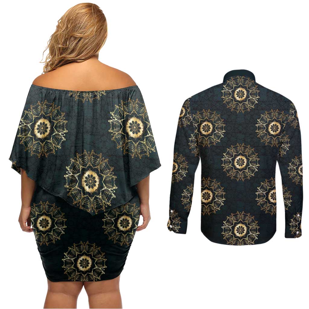 Personalized Powerful Woman in Patterns African Couples Matching Off Shoulder Short Dress and Long Sleeve Button Shirt