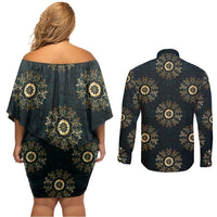 Personalized Powerful Woman in Patterns African Couples Matching Off Shoulder Short Dress and Long Sleeve Button Shirt