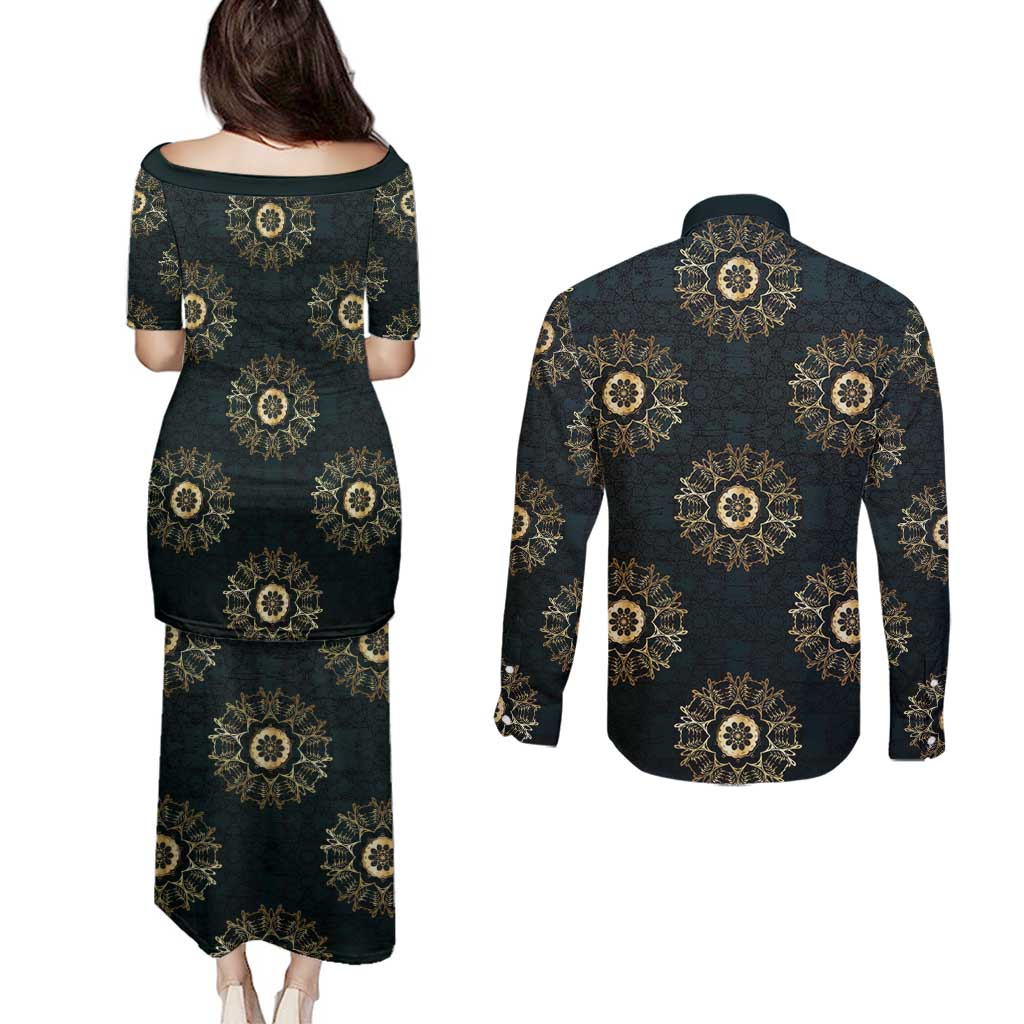 Personalized Powerful Woman in Patterns African Couples Matching Puletasi and Long Sleeve Button Shirt
