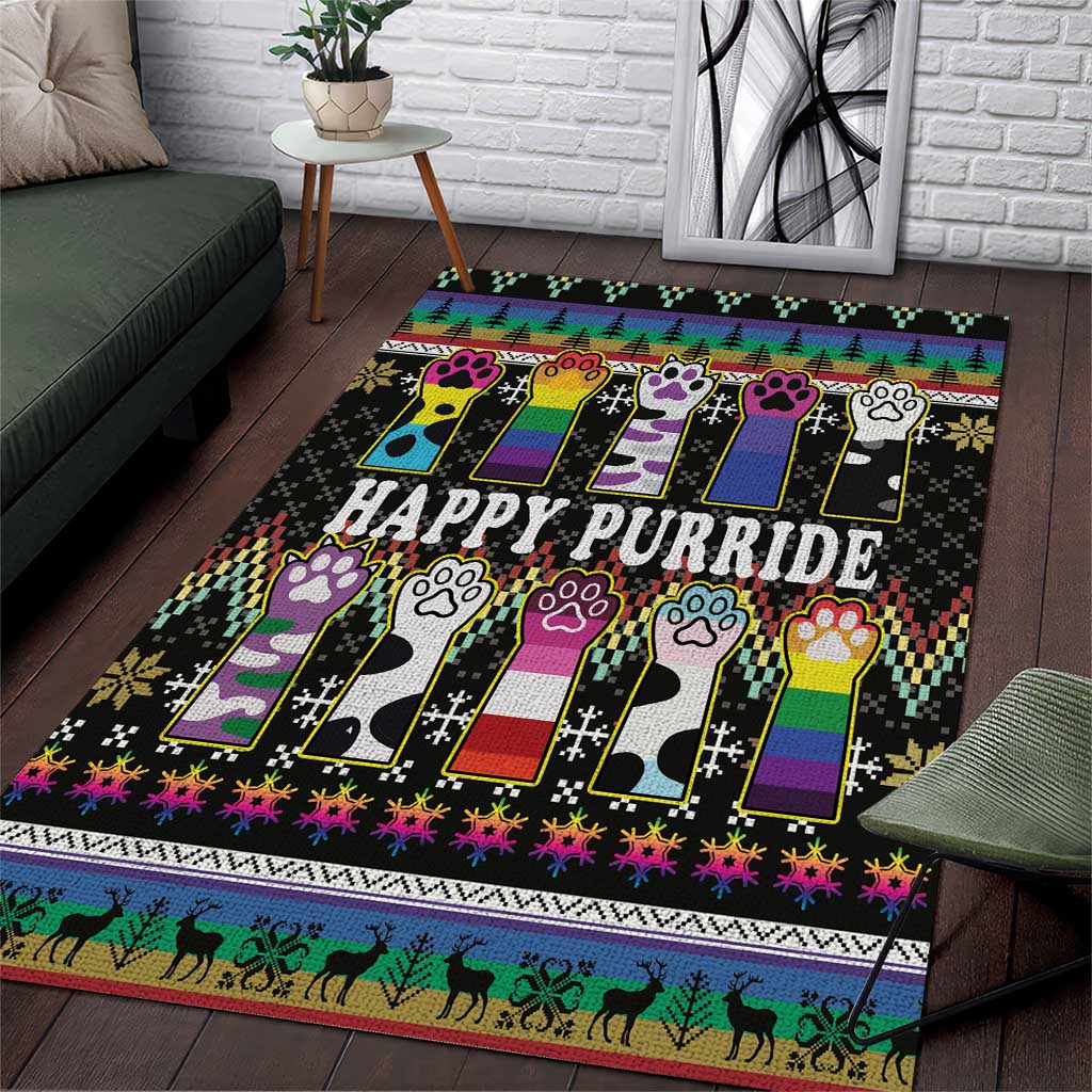 Pride Cat LGBT Area Rug Happy Purride Christmas - Cute Pet Rainbow Flag - Wonder Print Shop