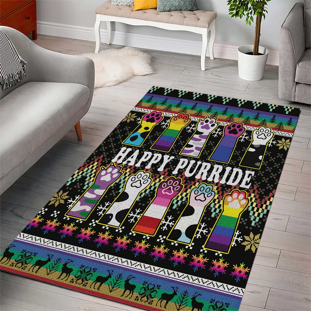 Pride Cat LGBT Area Rug Happy Purride Christmas - Cute Pet Rainbow Flag - Wonder Print Shop