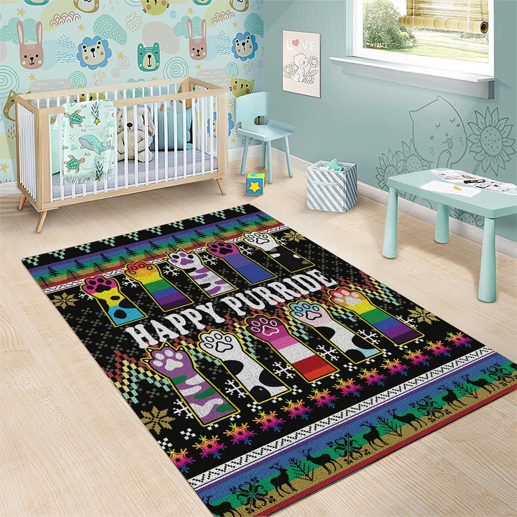 Pride Cat LGBT Area Rug Happy Purride Christmas - Cute Pet Rainbow Flag - Wonder Print Shop