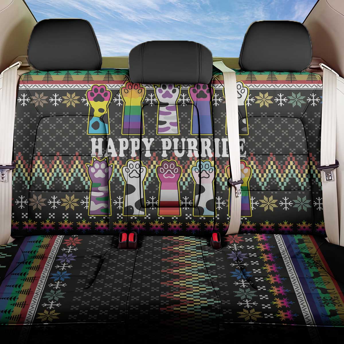 Pride Cat LGBT Back Car Seat Cover Happy Purride Christmas - Cute Pet Rainbow Flag - Wonder Print Shop