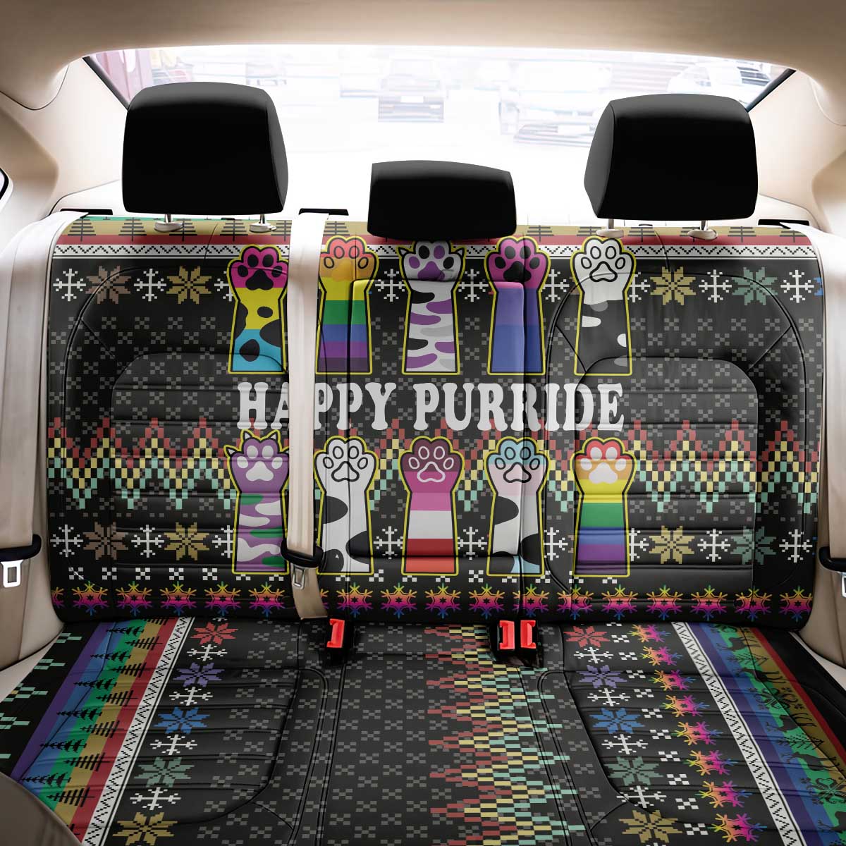 Pride Cat LGBT Back Car Seat Cover Happy Purride Christmas - Cute Pet Rainbow Flag - Wonder Print Shop