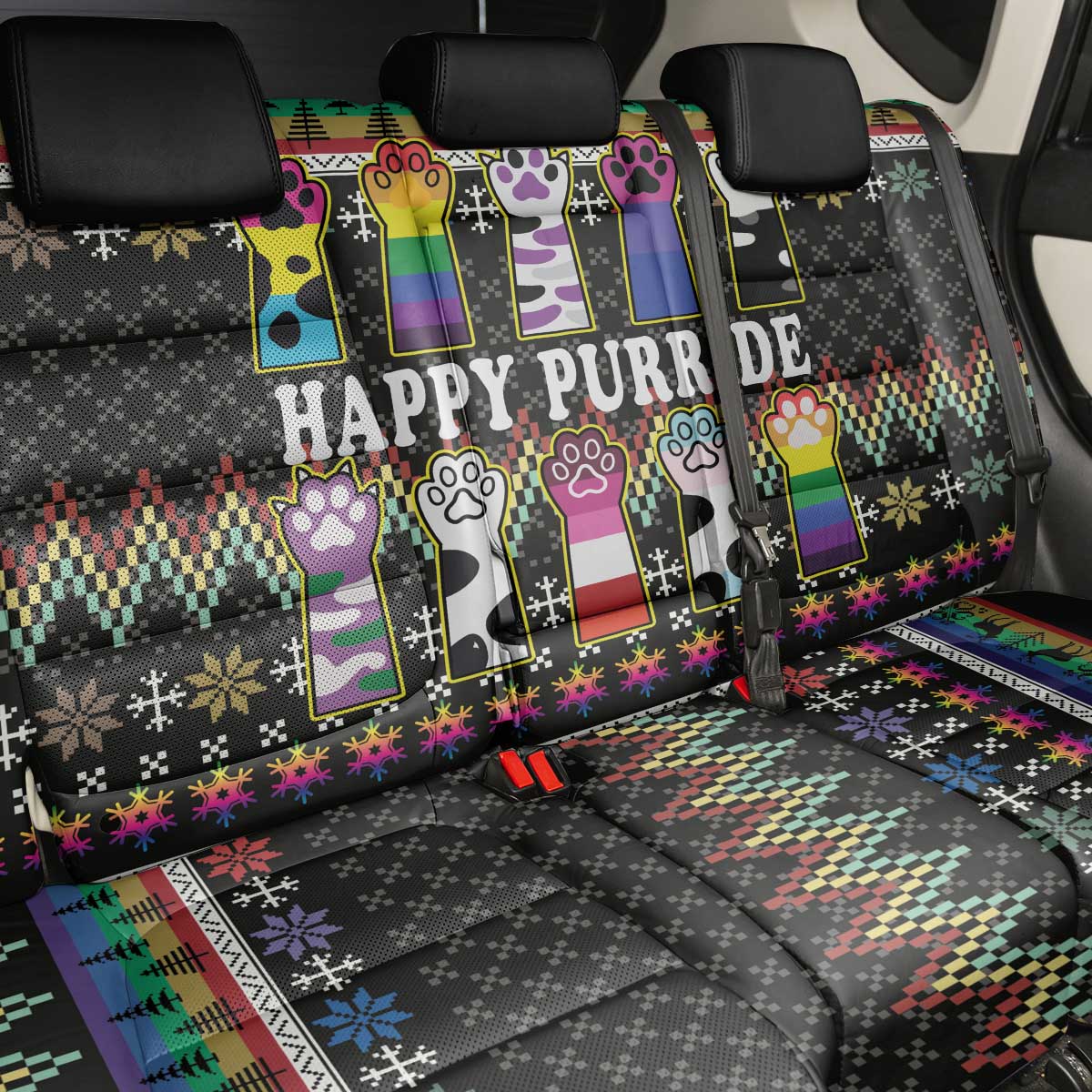 Pride Cat LGBT Back Car Seat Cover Happy Purride Christmas - Cute Pet Rainbow Flag - Wonder Print Shop