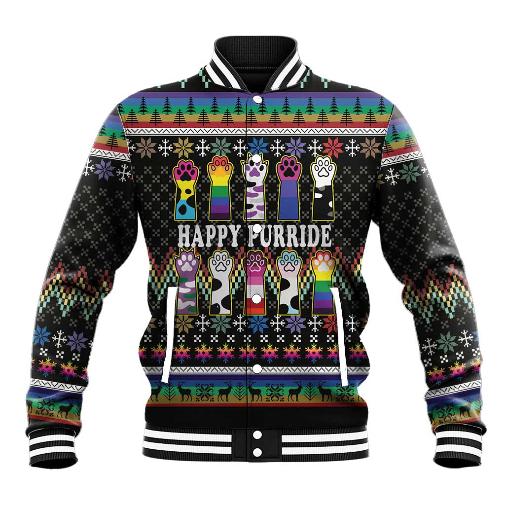 Pride Cat LGBT Baseball Jacket Happy Purride Christmas - Cute Pet Rainbow Flag - Wonder Print Shop