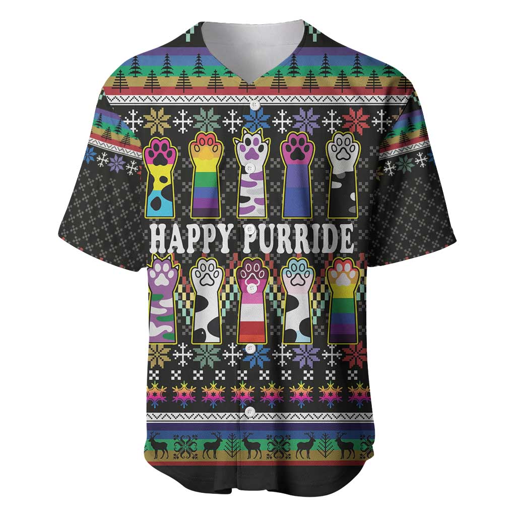 Pride Cat LGBT Baseball Jersey Happy Purride Christmas - Cute Pet Rainbow Flag - Wonder Print Shop