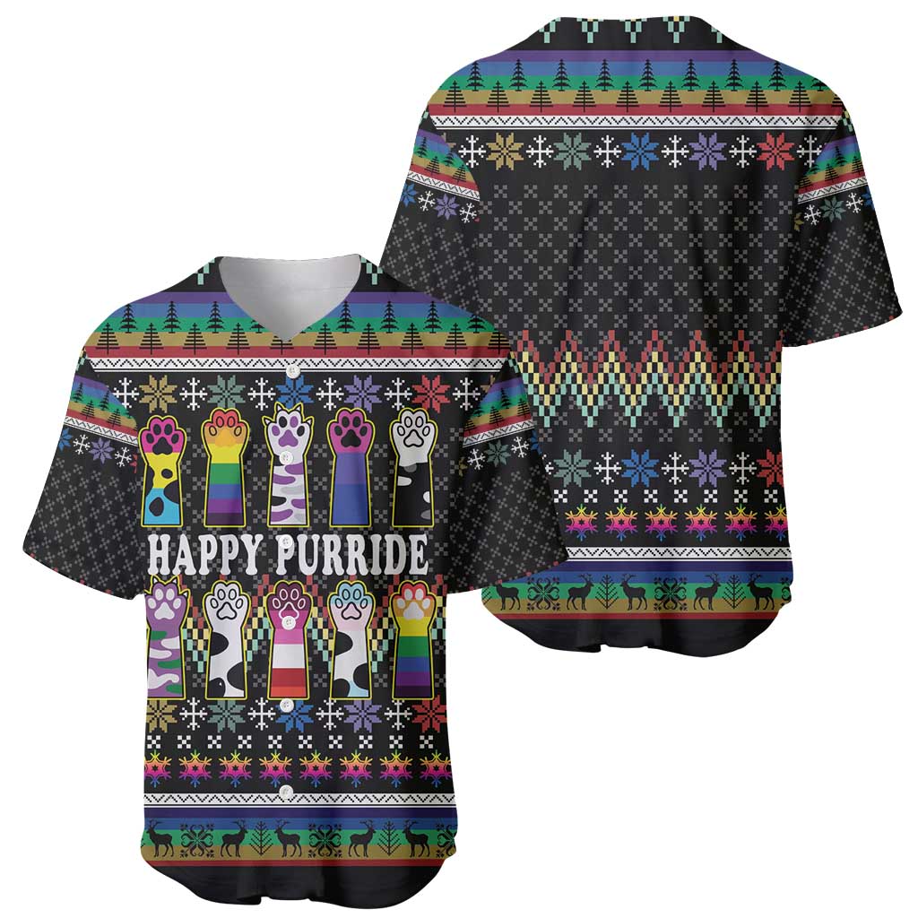 Pride Cat LGBT Baseball Jersey Happy Purride Christmas - Cute Pet Rainbow Flag - Wonder Print Shop