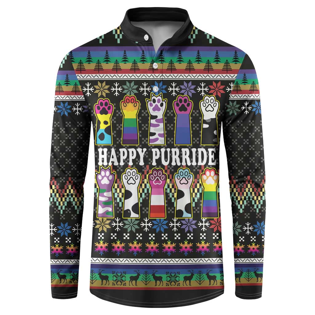 Pride Cat LGBT Button Sweatshirt Happy Purride Christmas - Cute Pet Rainbow Flag - Wonder Print Shop