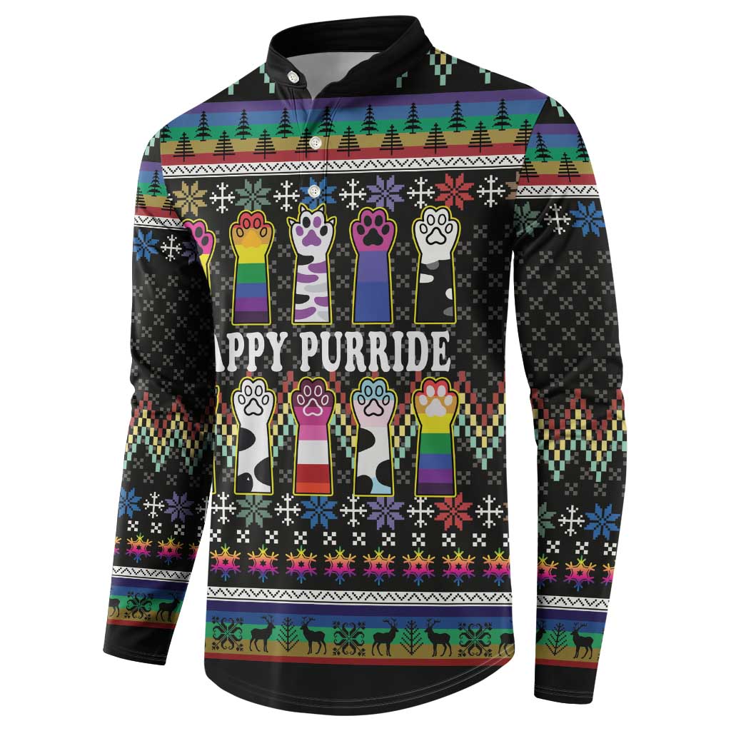 Pride Cat LGBT Button Sweatshirt Happy Purride Christmas - Cute Pet Rainbow Flag - Wonder Print Shop