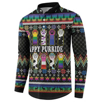 Pride Cat LGBT Button Sweatshirt Happy Purride Christmas - Cute Pet Rainbow Flag - Wonder Print Shop