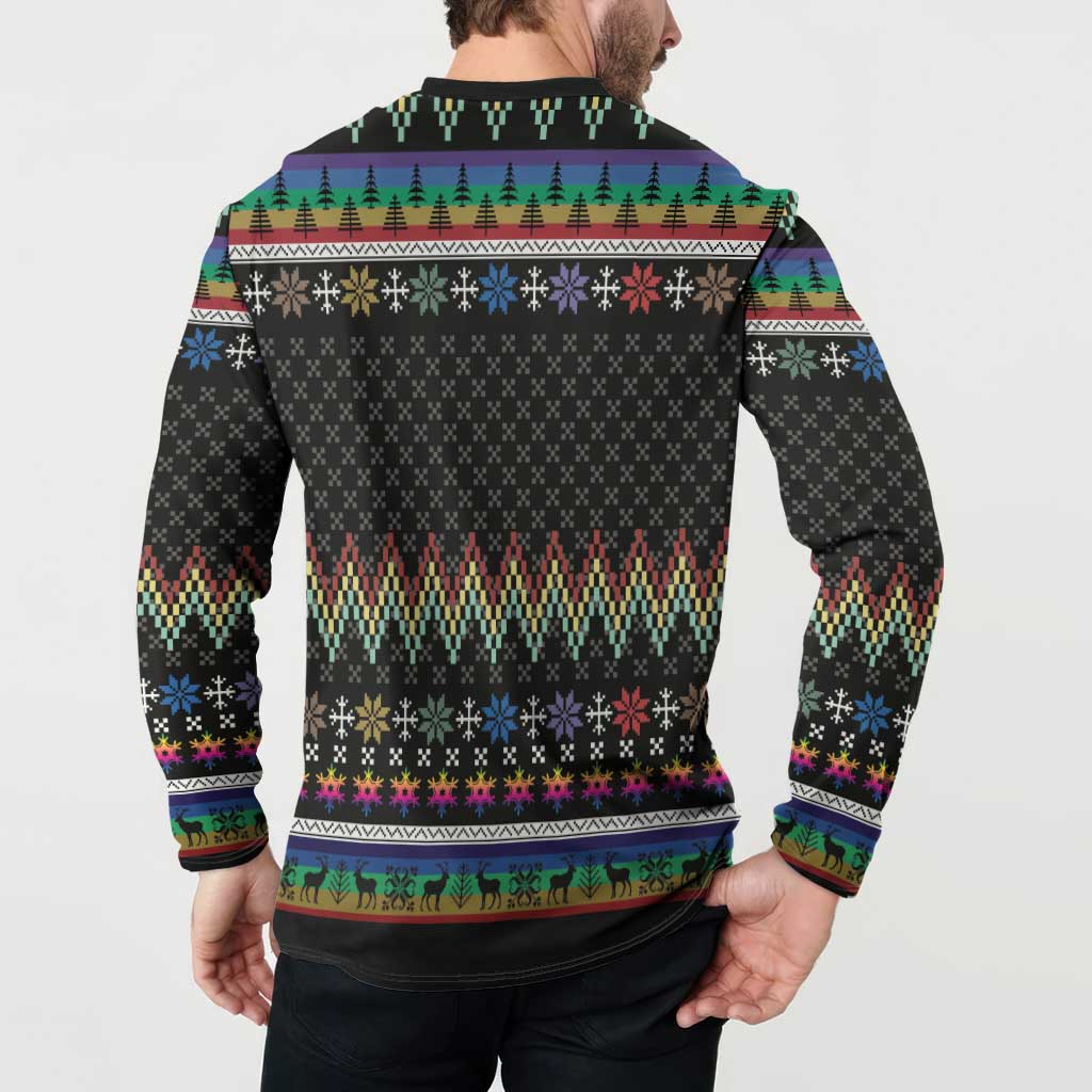 Pride Cat LGBT Button Sweatshirt Happy Purride Christmas - Cute Pet Rainbow Flag - Wonder Print Shop