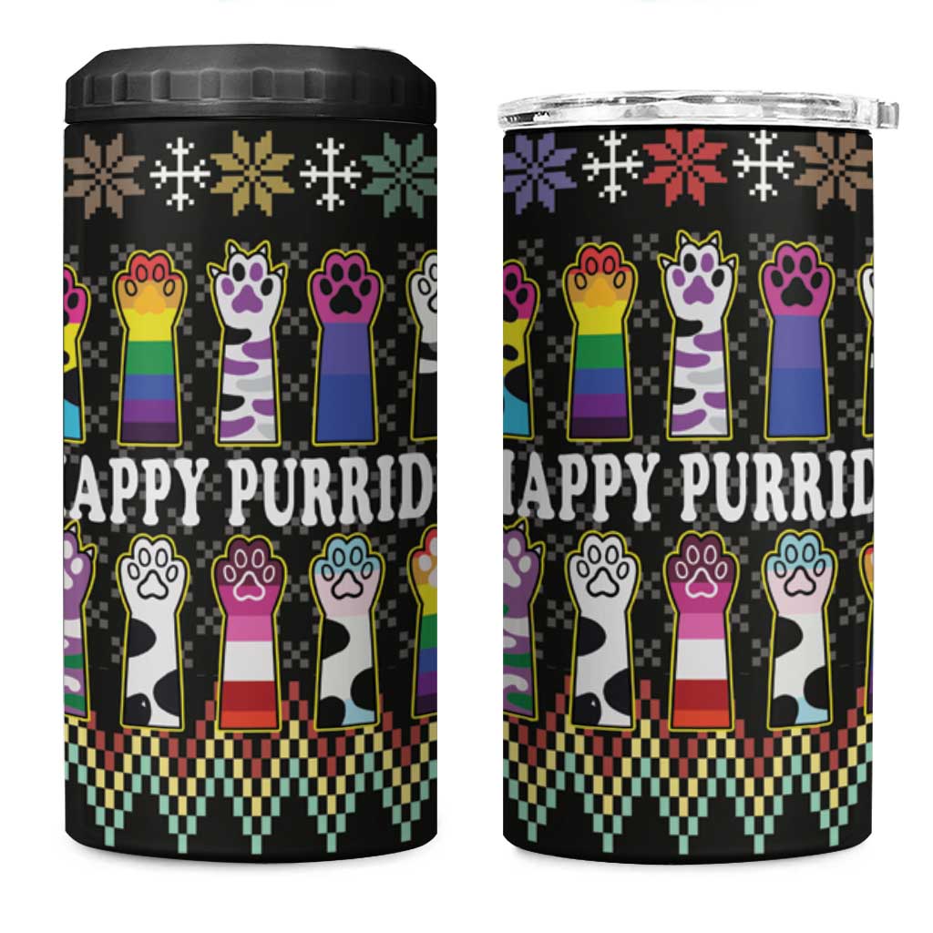 Pride Cat LGBT 4 in 1 Can Cooler Tumbler Happy Purride Christmas - Cute Pet Rainbow Flag - Wonder Print Shop