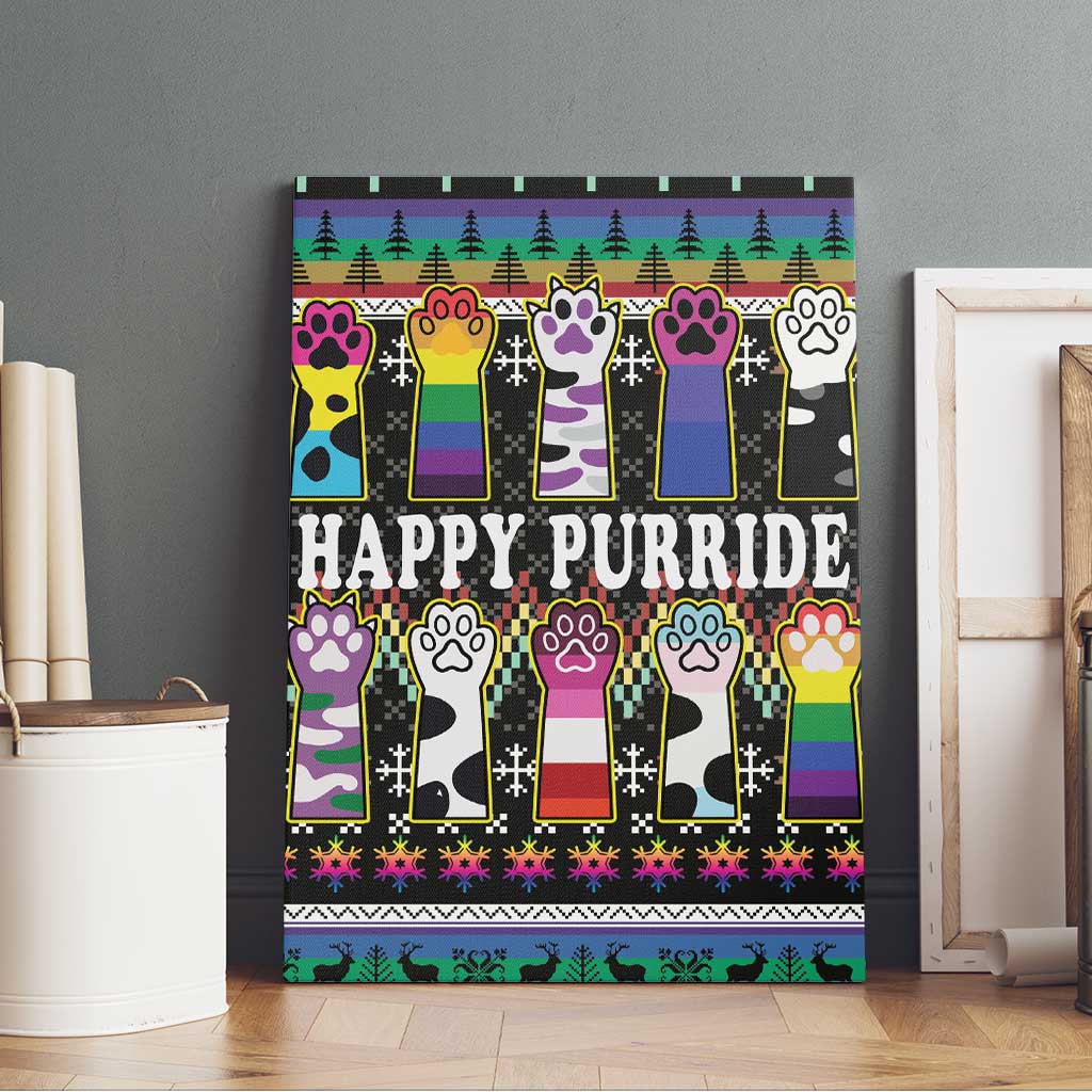 Pride Cat LGBT Canvas Wall Art Happy Purride Christmas - Cute Pet Rainbow Flag - Wonder Print Shop