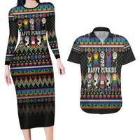Pride Cat LGBT Couples Matching Long Sleeve Bodycon Dress and Hawaiian Shirt Happy Purride Christmas - Cute Pet Rainbow Flag - Wonder Print Shop