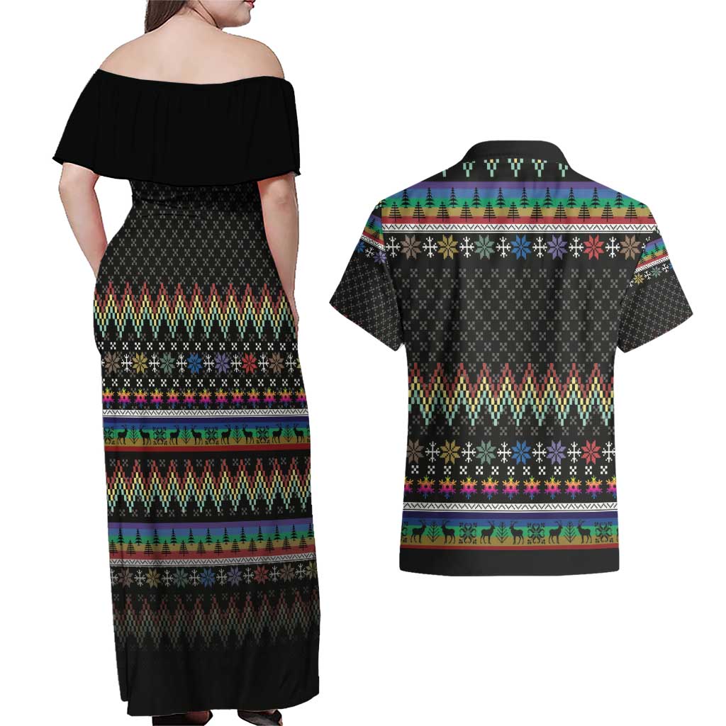 Pride Cat LGBT Couples Matching Off Shoulder Maxi Dress and Hawaiian Shirt Happy Purride Christmas - Cute Pet Rainbow Flag - Wonder Print Shop