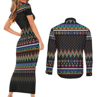 Pride Cat LGBT Couples Matching Short Sleeve Bodycon Dress and Long Sleeve Button Shirt Happy Purride Christmas - Cute Pet Rainbow Flag - Wonder Print Shop