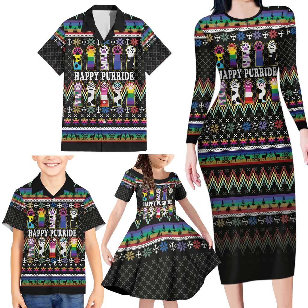 Pride Cat LGBT Family Matching Long Sleeve Bodycon Dress and Hawaiian Shirt Happy Purride Christmas - Cute Pet Rainbow Flag - Wonder Print Shop