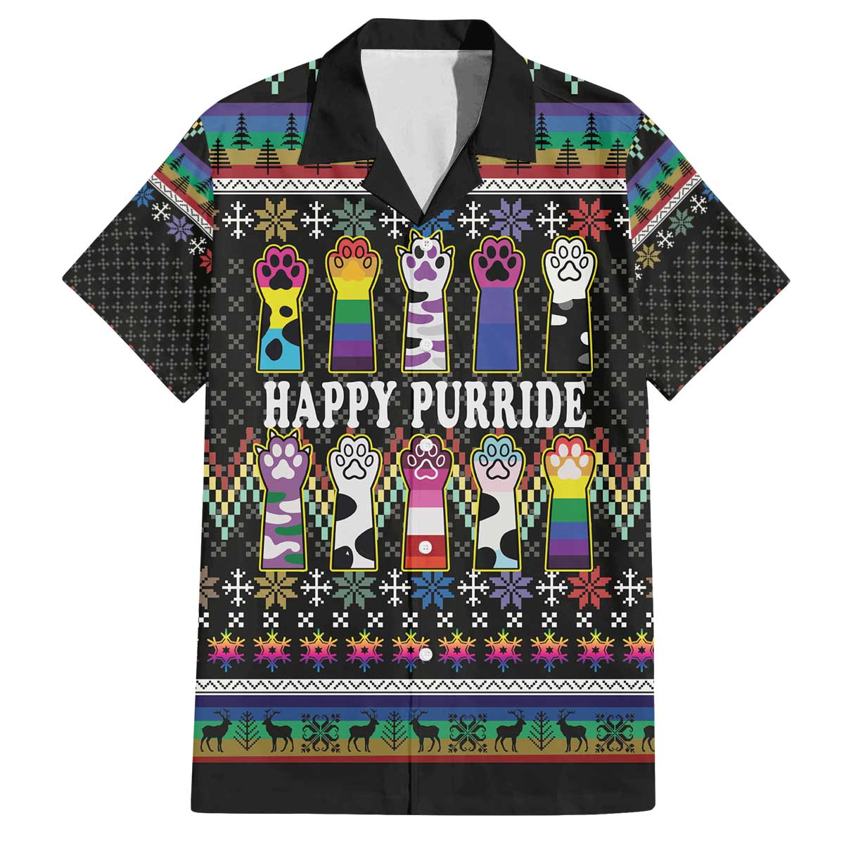 Pride Cat LGBT Family Matching Off The Shoulder Long Sleeve Dress and Hawaiian Shirt Happy Purride Christmas - Cute Pet Rainbow Flag - Wonder Print Shop