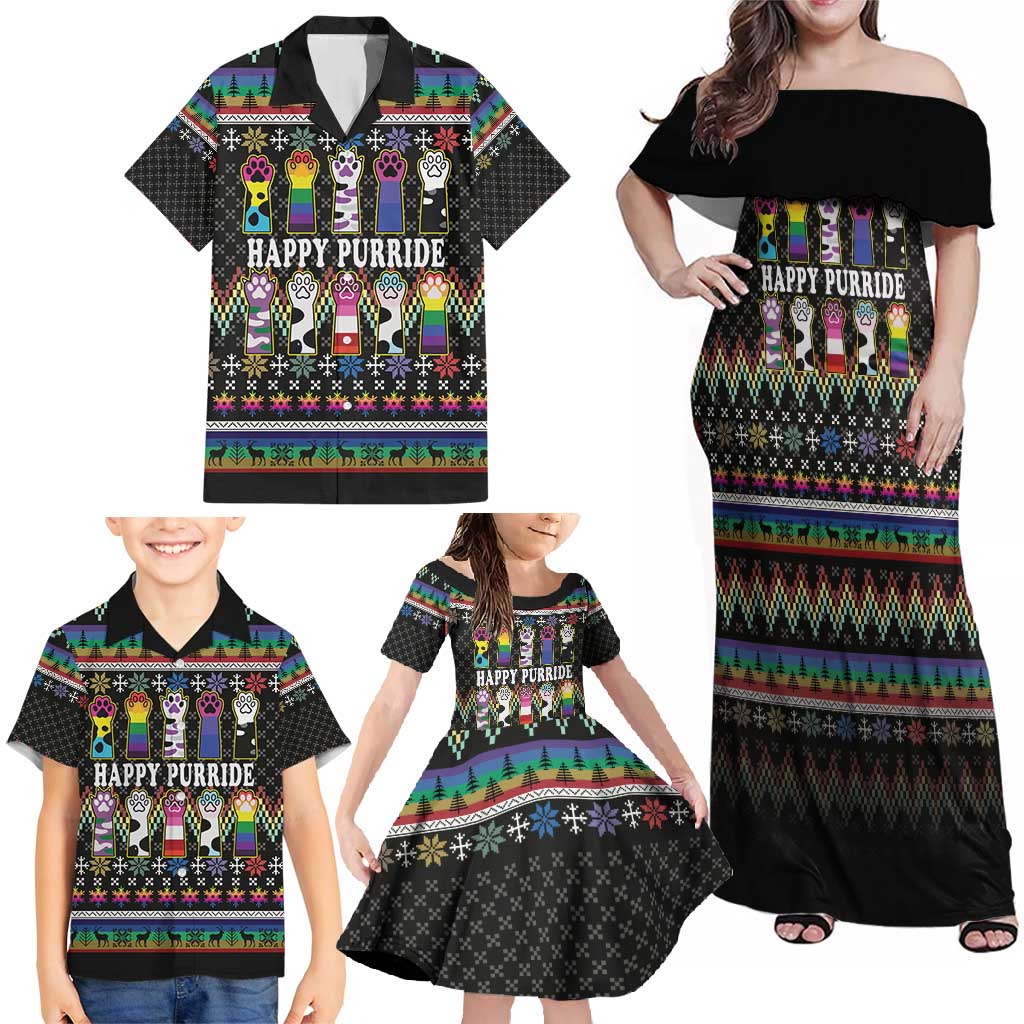 Pride Cat LGBT Family Matching Off Shoulder Maxi Dress and Hawaiian Shirt Happy Purride Christmas - Cute Pet Rainbow Flag - Wonder Print Shop