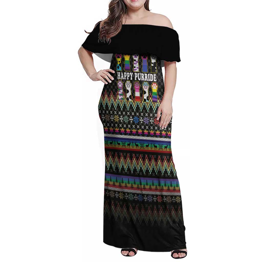 Pride Cat LGBT Family Matching Off Shoulder Maxi Dress and Hawaiian Shirt Happy Purride Christmas - Cute Pet Rainbow Flag - Wonder Print Shop
