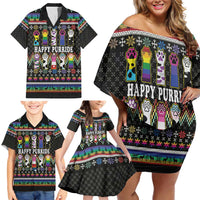 Pride Cat LGBT Family Matching Off Shoulder Short Dress and Hawaiian Shirt Happy Purride Christmas - Cute Pet Rainbow Flag - Wonder Print Shop