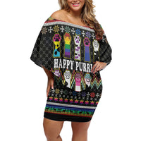 Pride Cat LGBT Family Matching Off Shoulder Short Dress and Hawaiian Shirt Happy Purride Christmas - Cute Pet Rainbow Flag - Wonder Print Shop