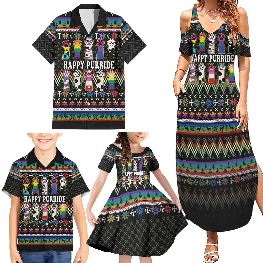 Pride Cat LGBT Family Matching Summer Maxi Dress and Hawaiian Shirt Happy Purride Christmas - Cute Pet Rainbow Flag - Wonder Print Shop