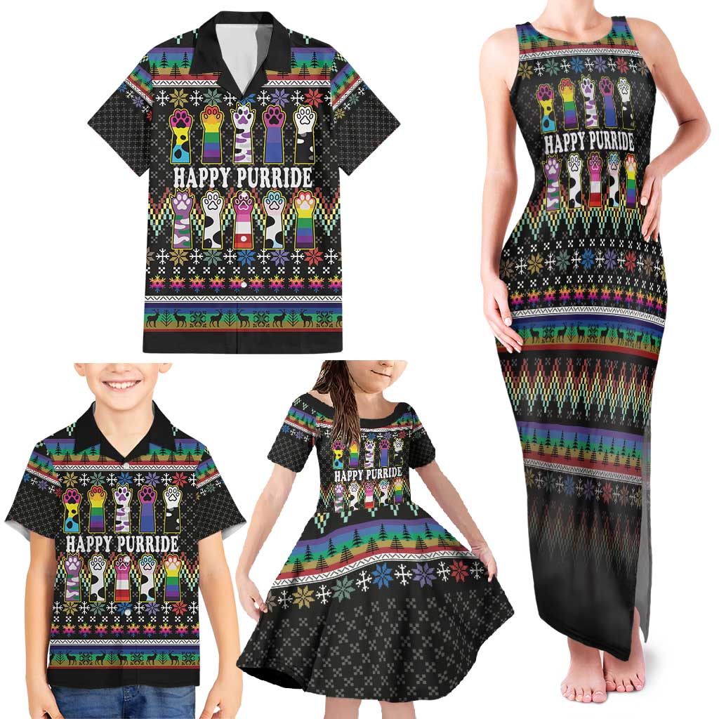 Pride Cat LGBT Family Matching Tank Maxi Dress and Hawaiian Shirt Happy Purride Christmas - Cute Pet Rainbow Flag - Wonder Print Shop
