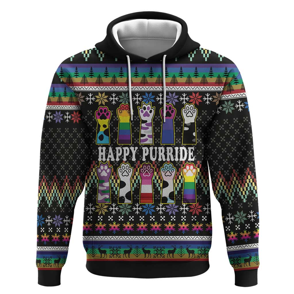 Pride Cat LGBT Hoodie Happy Purride Christmas - Cute Pet Rainbow Flag - Wonder Print Shop