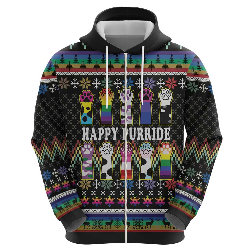 Pride Cat LGBT Hoodie Happy Purride Christmas - Cute Pet Rainbow Flag - Wonder Print Shop