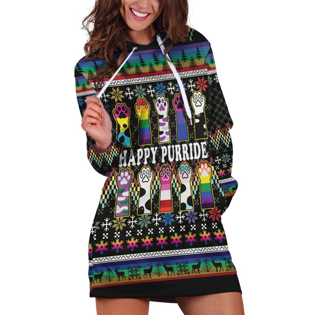 Pride Cat LGBT Hoodie Dress Happy Purride Christmas - Cute Pet Rainbow Flag - Wonder Print Shop