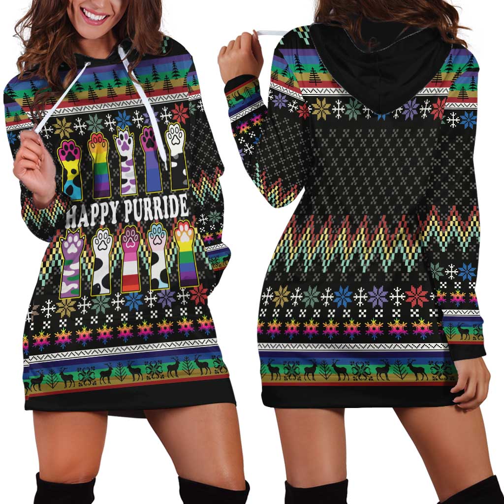 Pride Cat LGBT Hoodie Dress Happy Purride Christmas - Cute Pet Rainbow Flag - Wonder Print Shop