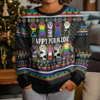 Pride Cat LGBT Kid Ugly Christmas Sweater Happy Purride Christmas - Cute Pet Rainbow Flag - Wonder Print Shop