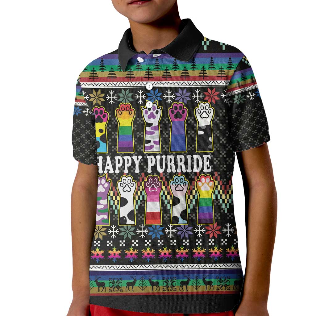 Pride Cat LGBT Kid Polo Shirt Happy Purride Christmas - Cute Pet Rainbow Flag - Wonder Print Shop