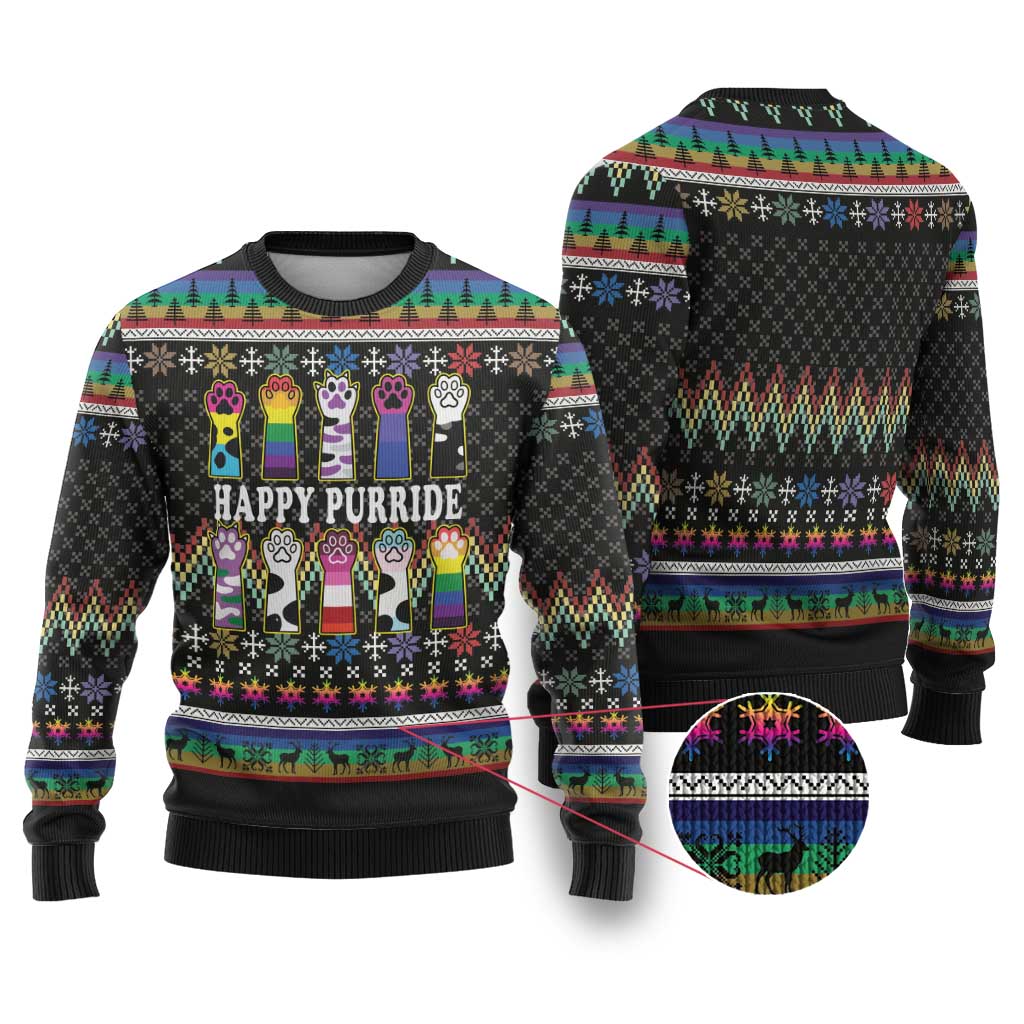 Pride Cat LGBT Ugly Christmas Sweater Happy Purride Christmas - Cute Pet Rainbow Flag - Wonder Print Shop