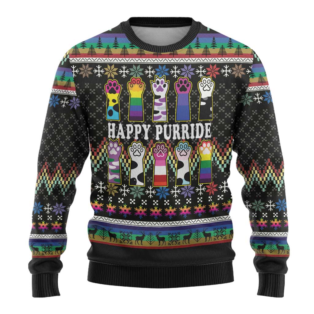 Pride Cat LGBT Ugly Christmas Sweater Happy Purride Christmas - Cute Pet Rainbow Flag - Wonder Print Shop