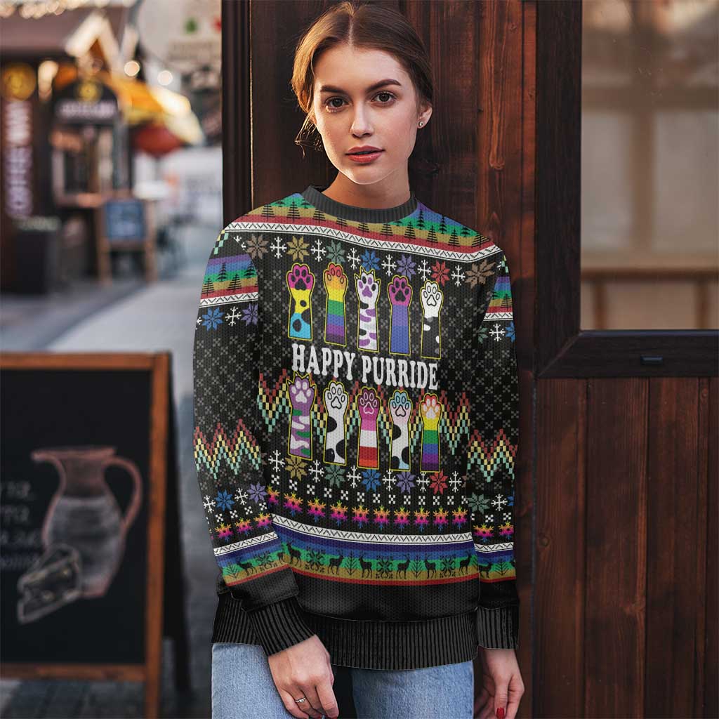 Pride Cat LGBT Ugly Christmas Sweater Happy Purride Christmas - Cute Pet Rainbow Flag - Wonder Print Shop