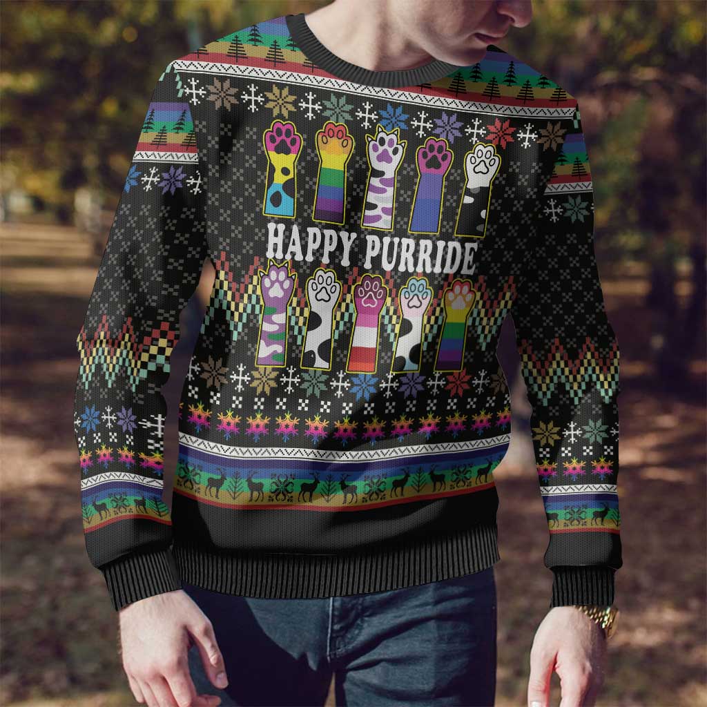 Pride Cat LGBT Ugly Christmas Sweater Happy Purride Christmas - Cute Pet Rainbow Flag - Wonder Print Shop