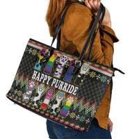 Pride Cat LGBT Leather Tote Bag Happy Purride Christmas - Cute Pet Rainbow Flag - Wonder Print Shop