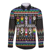 Pride Cat LGBT Long Sleeve Button Shirt Happy Purride Christmas - Cute Pet Rainbow Flag - Wonder Print Shop