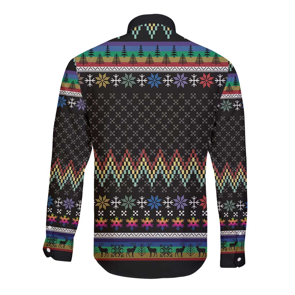 Pride Cat LGBT Long Sleeve Button Shirt Happy Purride Christmas - Cute Pet Rainbow Flag - Wonder Print Shop