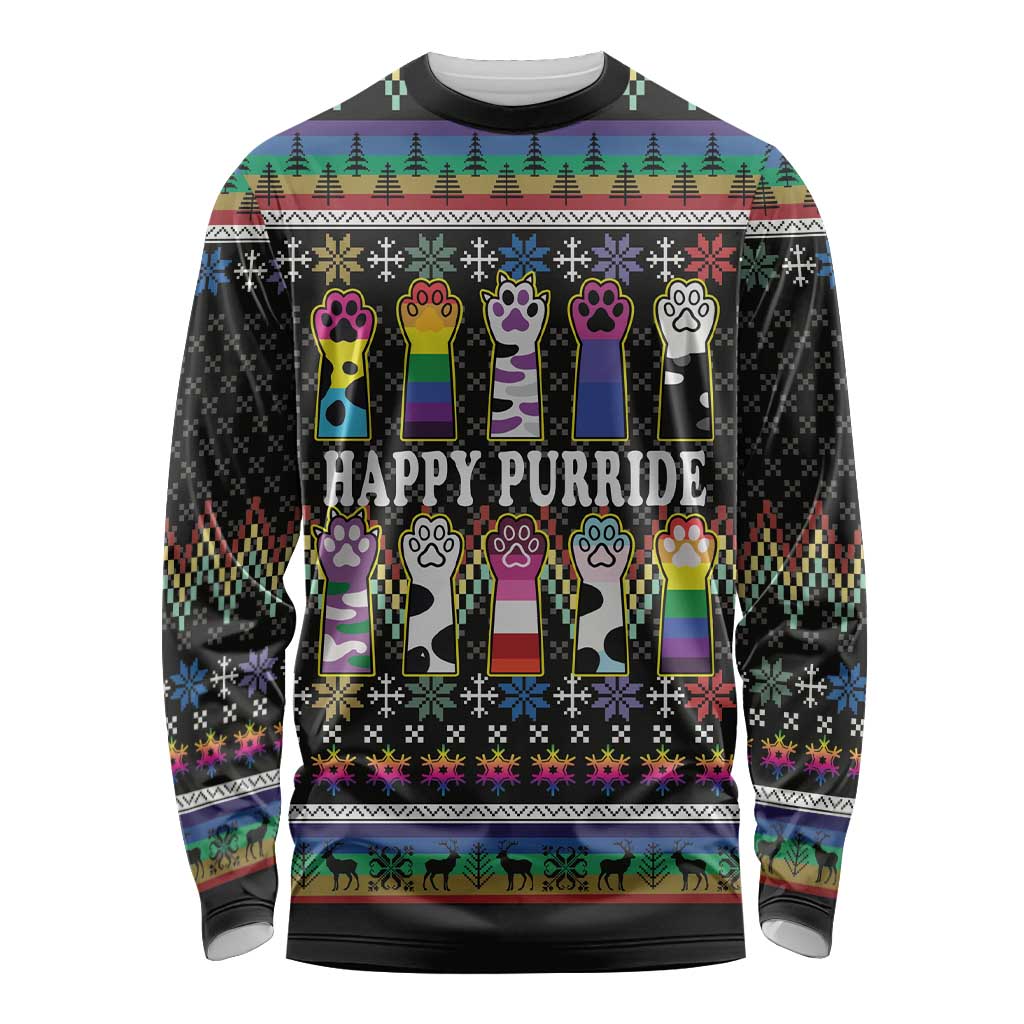 Pride Cat LGBT Long Sleeve Shirt Happy Purride Christmas - Cute Pet Rainbow Flag - Wonder Print Shop