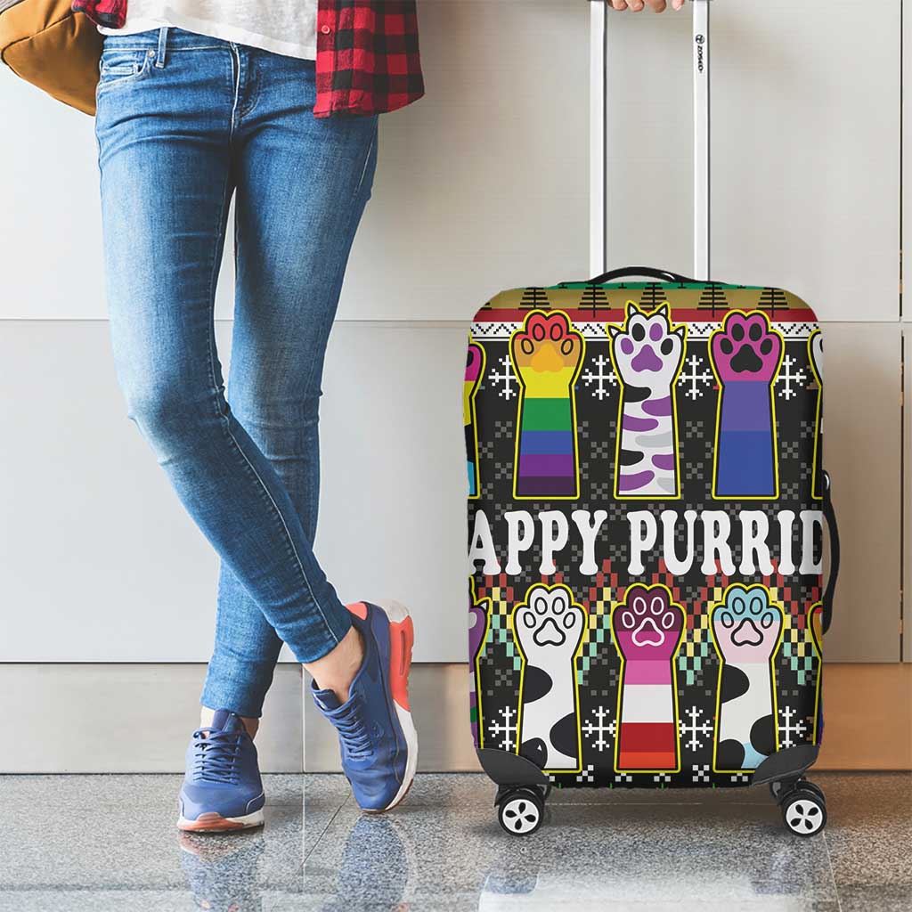 Pride Cat LGBT Luggage Cover Happy Purride Christmas - Cute Pet Rainbow Flag - Wonder Print Shop
