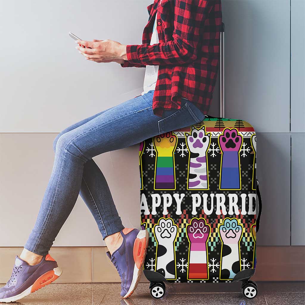 Pride Cat LGBT Luggage Cover Happy Purride Christmas - Cute Pet Rainbow Flag - Wonder Print Shop