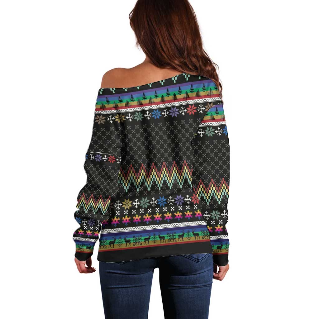 Pride Cat LGBT Off Shoulder Sweater Happy Purride Christmas - Cute Pet Rainbow Flag - Wonder Print Shop