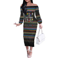 Pride Cat LGBT Off The Shoulder Long Sleeve Dress Happy Purride Christmas - Cute Pet Rainbow Flag - Wonder Print Shop