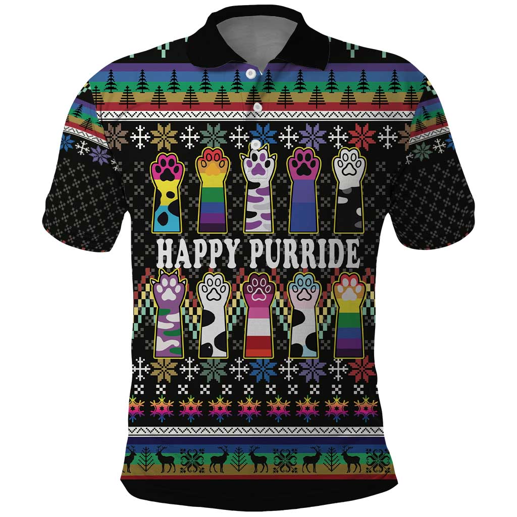 Pride Cat LGBT Polo Shirt Happy Purride Christmas - Cute Pet Rainbow Flag - Wonder Print Shop