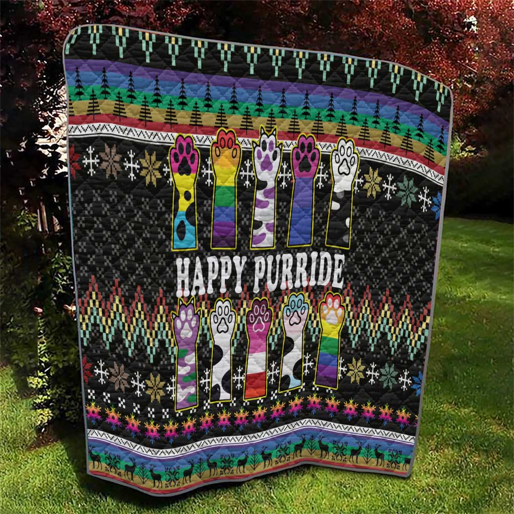 Pride Cat LGBT Quilt Happy Purride Christmas - Cute Pet Rainbow Flag - Wonder Print Shop